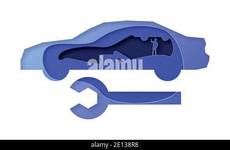 Vector car in paper art style Stock Vector