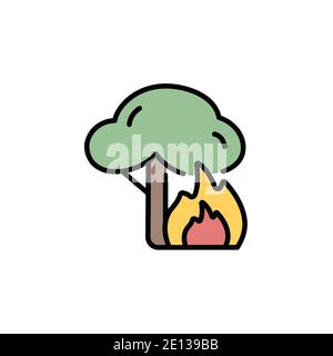 Fire and tree. Filled color icon. Weather vector illustration Stock ...