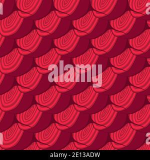Illustration on theme of bright pattern sugar beet, vegetable root for seal. Vegetable pattern consisting of beautiful beet, many sugar root. Simple c Stock Vector