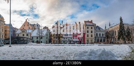 Panoramic view of Livu square in old town of Riga in winter, Riga, Latvia. Stock Photo