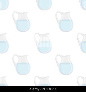 Illustration on theme colored set identical types glass jugs for drinking water. Water pattern consisting of collection kitchen accessory, same glass Stock Vector