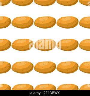 Illustration on theme of bright pattern brown potato, vegetable batat for seal. Vegetable pattern consisting of beautiful potato, many batat. Simple c Stock Vector