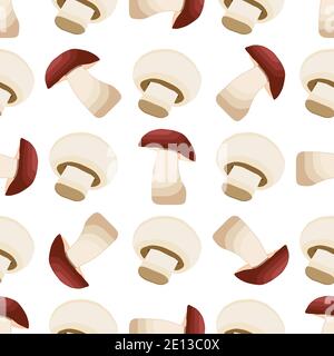 Illustration on theme of bright pattern mushroom, vegetable champignon for seal. Vegetable pattern consisting of beautiful mushroom, many champignon. Stock Vector