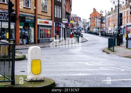 Epsom, London UK, January 03 2021, Empty High Street During Covid-19 Tier 4 Lockdown Stock Photo