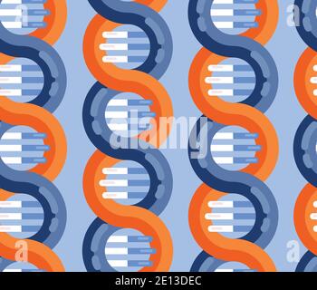 DNA strands molecule seamless vector pattern. Repeating background Spiral genetic dna medical icon. Helix structure symbol. DNA strands Magnification Stock Vector