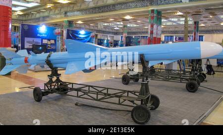 Iranian made Noor (C-802) anti-ship cruise missile displayed at the 'Authority 40' military exhibition in Tehran Stock Photo