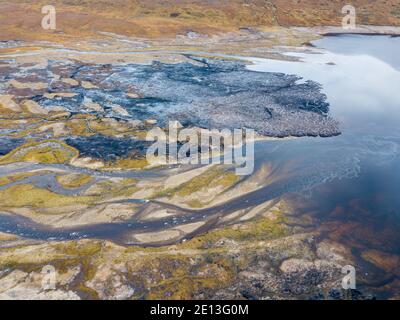 Aerial view of Loch Glascarnoch reservoir - low water level Stock Photo