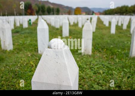 Srebrenica memorial center for war crimes victims commited in Bosnian war Stock Photo