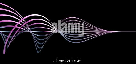 Twisted, abstract, elegant, warped 3D object with lines and flowing curves curvature wave shaped design background, cgi illustration, rendering purple Stock Photo