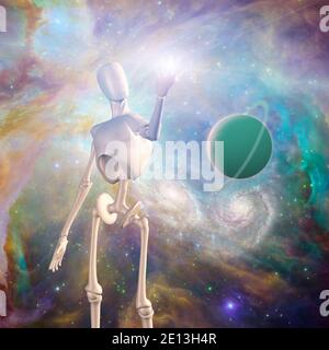 Robot and deep space. 3D rendering Stock Photo