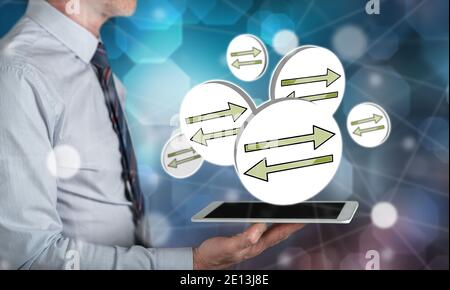 Decision concept above a tablet held by a man Stock Photo