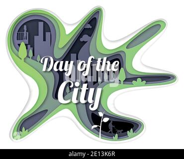 Vector Day of the City in paper art style Stock Vector