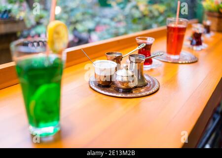 Drinking traditional cofee in garden Stock Photo