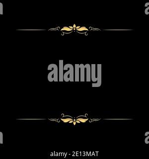 Golden vintage frame border on black background. Retro floral ornament pattern vector illustration. Rectangular antique gold decoration lines. Stock Vector