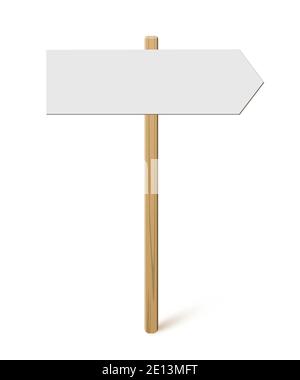 Signpost with blank direction sign on road. Wooden stick with white arrow board vector illustration. Retro street post isolated on white background. S Stock Vector