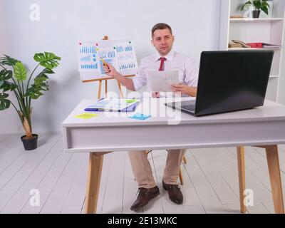 Online meeting with colleagues. Business presentation on the Internet. Stock Photo