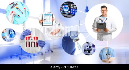 Collage of different medical services. Innovative technologies in medicine Stock Photo