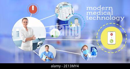 Collage of different medical services. Innovative technologies in medicine Stock Photo