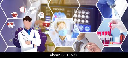 Collage of different medical services. Innovative technologies in medicine Stock Photo