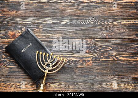 Flag Israel Holy Bible Menorah Text Shabbat Shalom Wooden Background Stock  Photo by ©serezniy 563470900