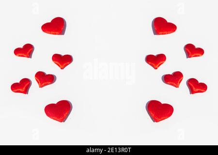 frame of red small hearts isolated on white background Stock Photo