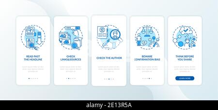 False news checking tips onboarding mobile app page screen with concepts Stock Vector