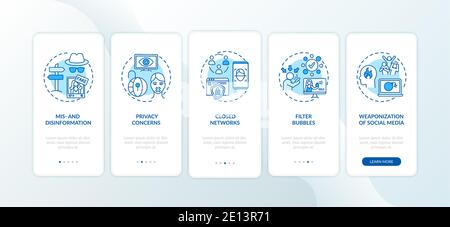 Journalism challenges onboarding mobile app page screen with concepts Stock Vector