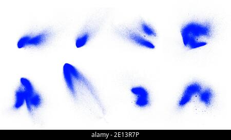 Beautiful set of blue paint splatter splashes isolated on white background Stock Photo