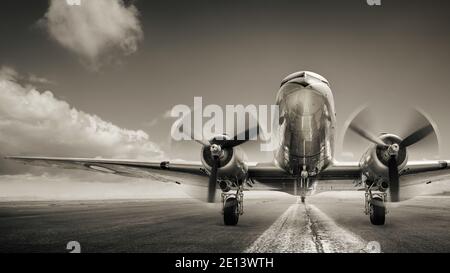 historical aircraft on a runway ready for take off Stock Photo