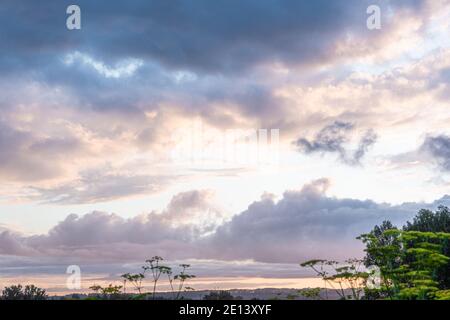 Panoramic view of pink clouds in sunset sky Stock Photo