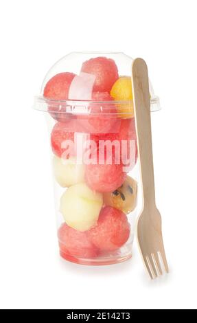 Tasty watermelon balls in cup on white background Stock Photo