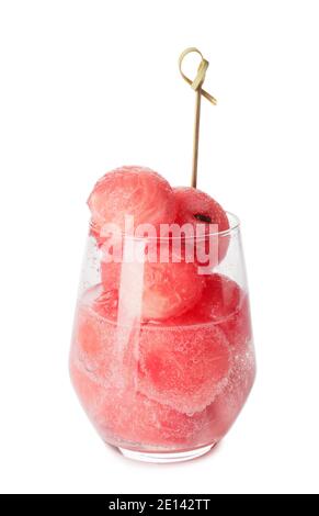 Tasty watermelon balls in glass on white background Stock Photo