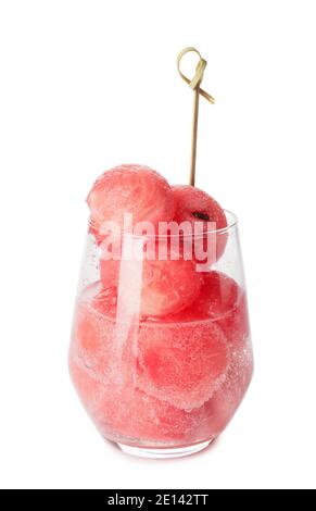 Tasty watermelon balls in glass on white background Stock Photo