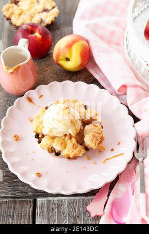 Peach Crumble A La Mode Stock Photo