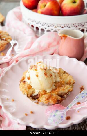 Peach Crumble A La Mode Stock Photo