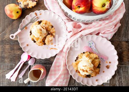 Peach Crumble A La Mode Stock Photo