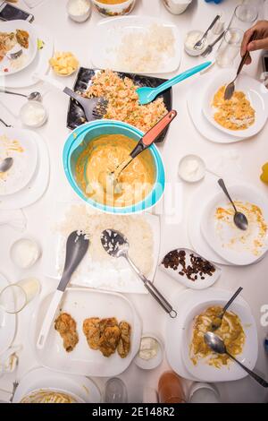 Beautiful ready lunch on dining table in modern home Stock Photo