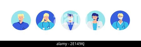Avatars doctors. Portraits of medical professionals for consultations in social networks. Stock Vector