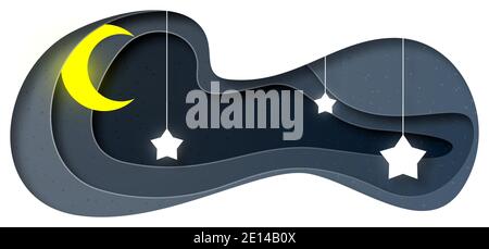 Vector night in paper art style Stock Vector
