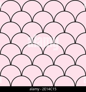 Pink scales seamless background. Pink pattern. Fish sclaes, mermaid. Pink and black simple design. Stock Vector