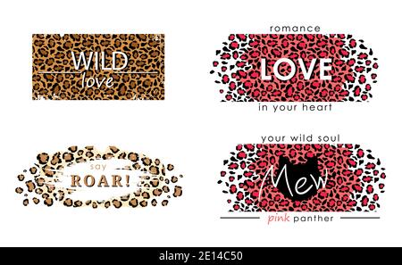 Panther camouflage skin print. Feline silhouette of black head on camouflage roar red coloring romantic love. Stock Vector