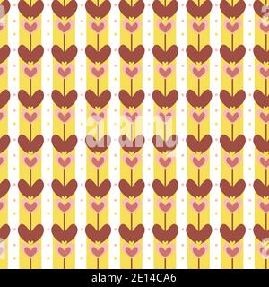 heart shaped tulips field seamless vector pattern Stock Vector