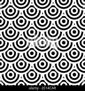 seamless vintage pattern of overlapping shells in art deco style. black and white Stock Vector