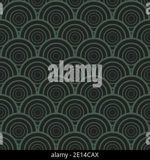 seamless vintage pattern of overlapping shells in art deco style. black and green Stock Vector
