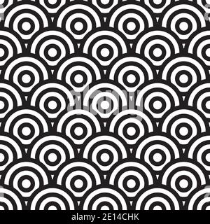 seamless vintage pattern of overlapping shells in art deco style. black and white Stock Vector