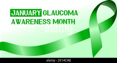 Glaucoma Awareness Month is celebrated in USA in January. Green ribbon is waving. Healthcare vector illustration banner for web. Stock Vector