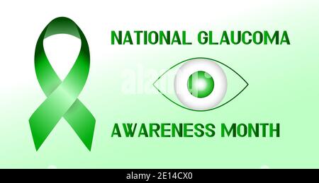 Glaucoma Awareness Month is celebrated in USA in January. Green ribbon is waving. Healthcare vector illustration banner for web. Stock Vector