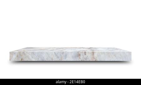 Shelf marble isolated on a white background and display montage for the product Embed Clipping Path separate with black shadows. Stock Photo