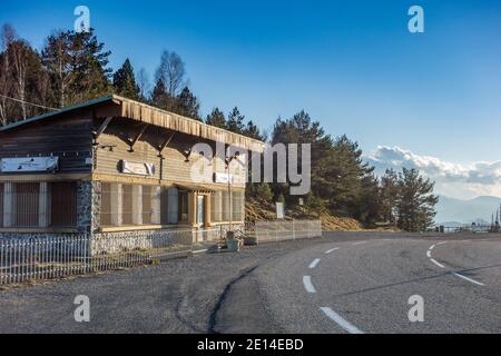 Abandoned Customs Posts at Antic Pas Fronterer de Portbou i Cervera & Col d'Ares mountain passes in the Pyrenees on the border between France & Spain. Stock Photo
