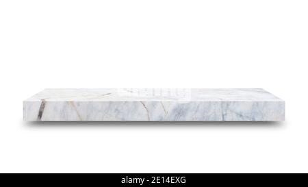 Shelf marble isolated on a white background and display montage for the product Embed Clipping Path separate with black shadows. Stock Photo